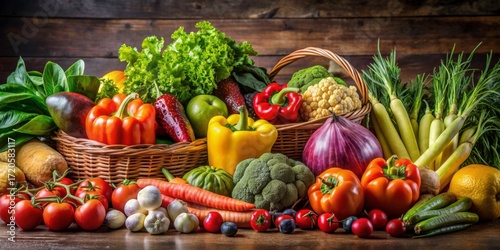Fresh and Colorful Assortment of Vegetables in a Rustic Setting