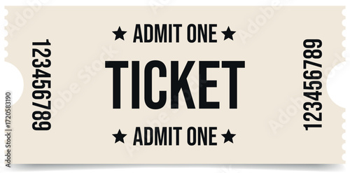 Ticket with rectangular frame and dotted tear line, template for concerts and events