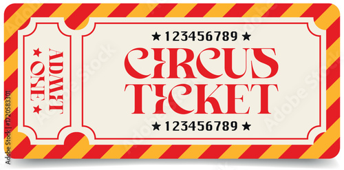 Red ticket with decorative frame and shaped edge cutouts