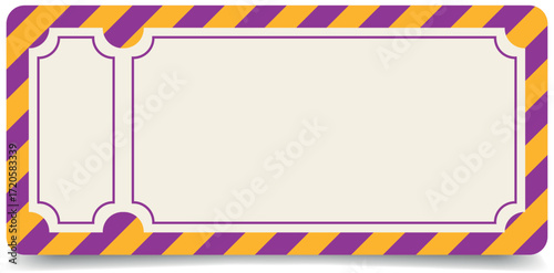 Ticket with decorative frame and shaped edges, template for shows and concerts