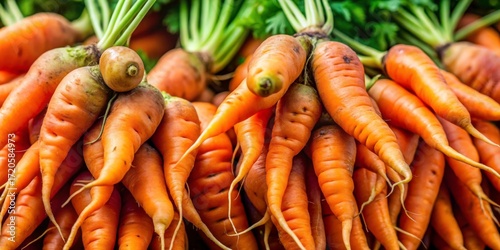 Fresh Orange Carrots with Green Tops in Close-Up Display