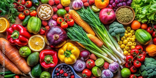 Fresh and Colorful Assortment of Organic Vegetables and Fruits