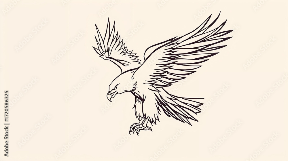 Fototapeta premium Bold black and white eagle tattoo design in vector style with spread wings