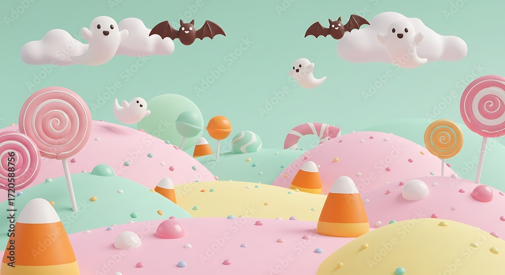 Fototapeta premium Cute Halloween Candy Land Background