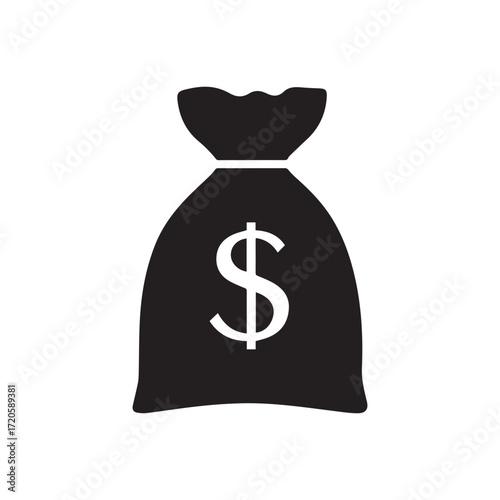 Black money bag with dollar symbol illustration on a clean white background