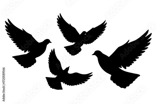 set of Pigeon flying silhouette vector isolated on white background