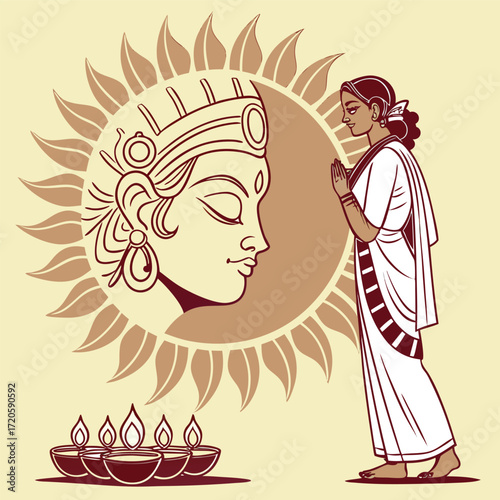 A front facing vector illustration of a devout individual standing in a respectful pose suitable for religious or spiritual themes