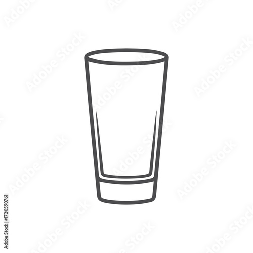 Minimalistic shot glass features clean black line art on a white background