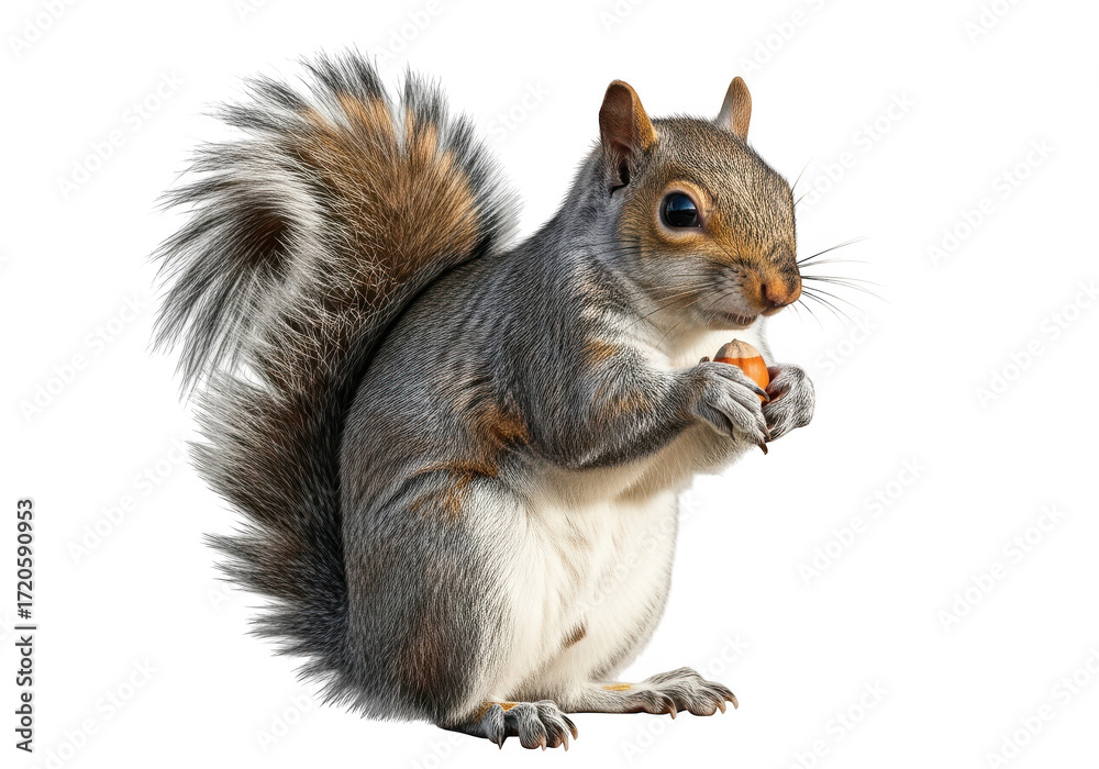 Obraz premium Squirrel eating nut isolated on transparent background, a cute animal