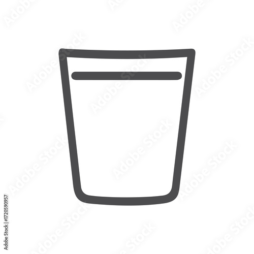Simple black outline depicts a glass, showcasing minimal contents with white background