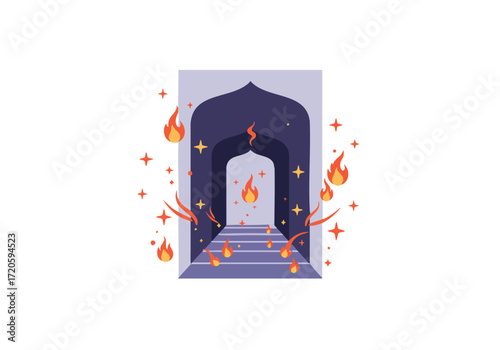 Fiery Path Dramatic Abstract Illustration of a Stairway to an Uncertain Future