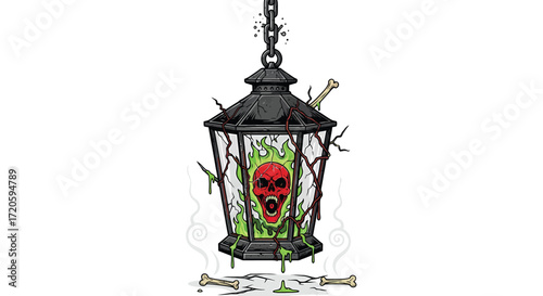 Flaming Skull Trapped in a Decaying Lantern.