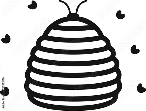 Beehive with Tiny Bees Doodle Vector Minimalist