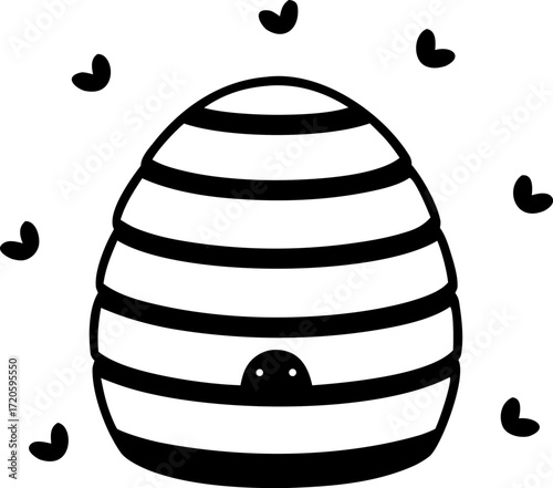 Cute Cartoon Beehive with Bees