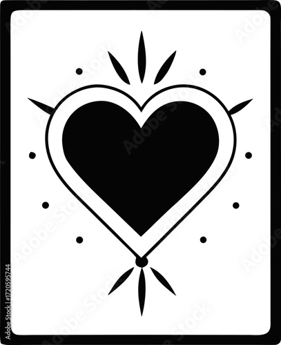 Bohemian Tarot Card with Heart Symbol Silhouette Vector
