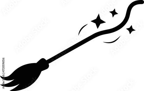 Broomstick Silhouette Vector Cute Hand Drawn Magic