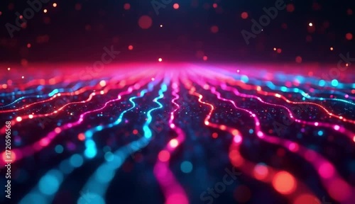 Visualizing Digital Data Flow with Vibrant Light Trails in Futuristic Style