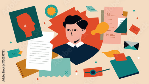 A mixed media collage of old magazine clippings photographs and handwritten notes portraying the way art can help piece together fragmented memories and create a cohesive. Vector illustration