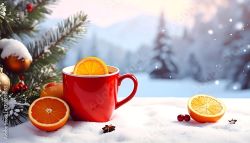 Winter warmth in a cozy red mug