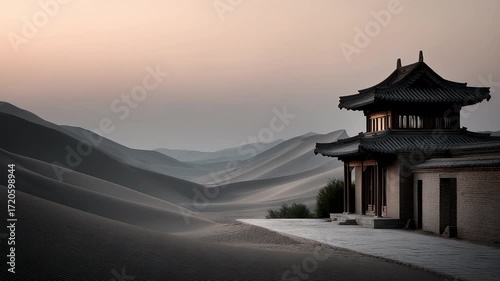 Ancient Architecture in the Desert Standing on Yellow Sand