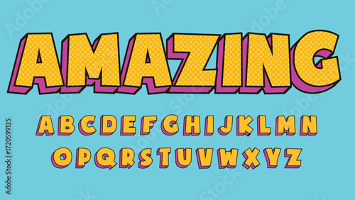 3d yellow and pink dotted cartoon font