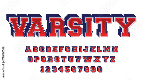 red and blue 3d serif school sports logo font