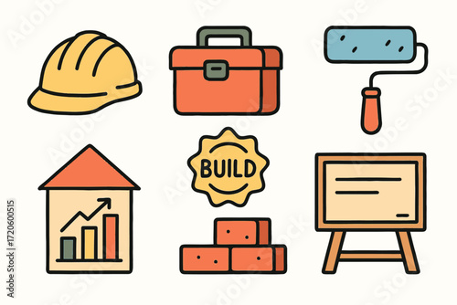 Construction Tools and Equipment Icons for Building and Renovation Projects