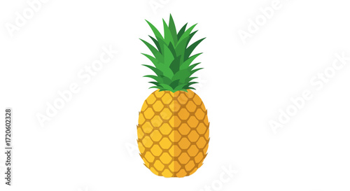 A vibrant, stylized illustration of a ripe pineapple with a green leafy crown, set against a clean white background.