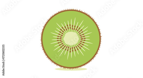 A cross-section of a kiwi fruit, showcasing the vibrant green flesh and seeds.