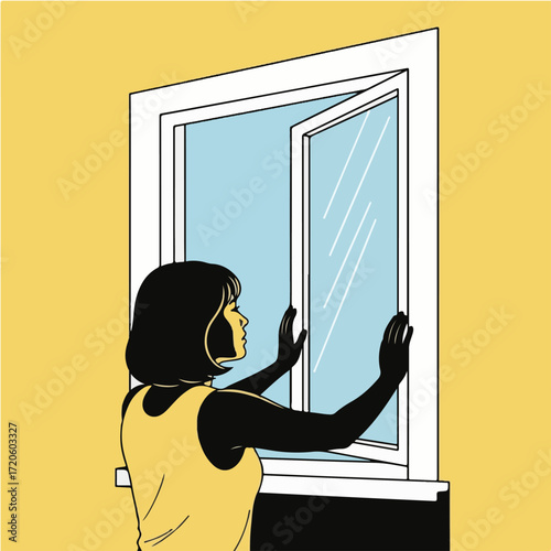Woman Opening Window in Room