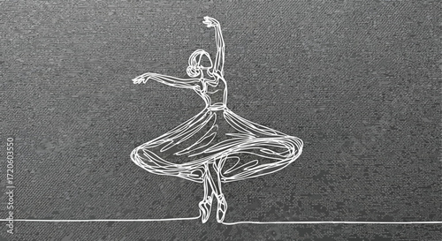 Elegant Ballerina Dancing in a Line Drawing Artistic Expression on Dark Background