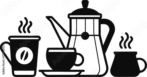Hand Drawn Coffee Set Doodle Silhouette Vector Minimal