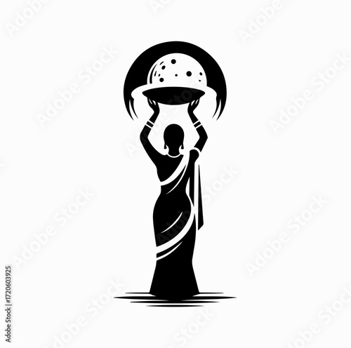 Woman with Sieve Silhouette – Karva Chauth Ritual