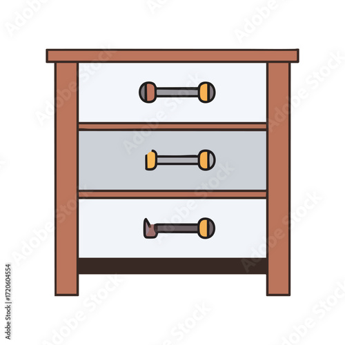 Vector Illustration of a Wooden Nightstand with Three Drawers Isolated on White