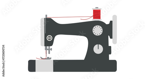 Vintage Sewing Machine Vector Illustration Crafting and Tailoring Concept