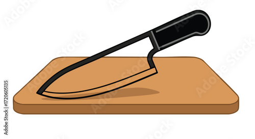 Chef s Knife on Wooden Cutting Board Culinary Illustration