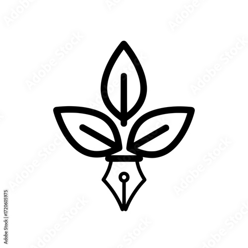 A vector logo combining a pen and three leaves, symbolizing creativity, education, and sustainable growth.