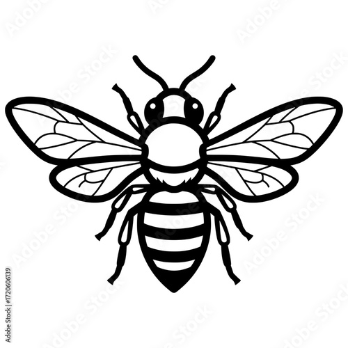 A thick-line illustration of a bee, in a cartoon and minimalist style. 