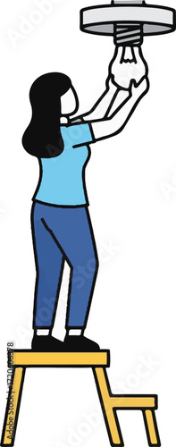 Person Changing a Light Bulb on a Stepladder