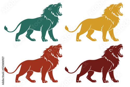 set of Lion roaring silhouette vector isolated on white background
