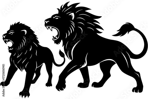 Lion roaring silhouette vector isolated on white background