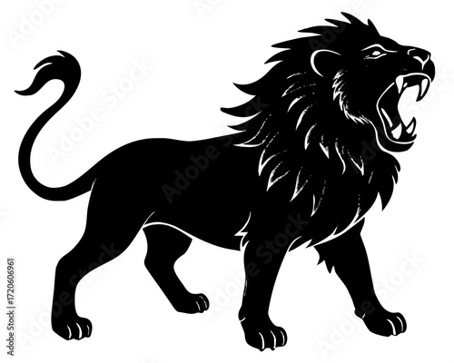 Lion roaring silhouette vector isolated on white background