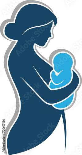 Mother Holding Baby Silhouette Illustration