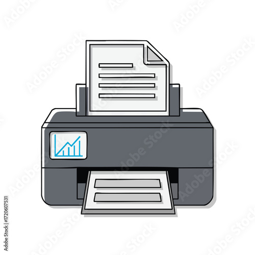 Modern Printer Printing Document with Financial Data Displayed Vector Illustration
