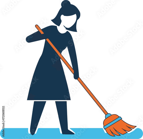 Cleaning Lady Sweeping the Floor