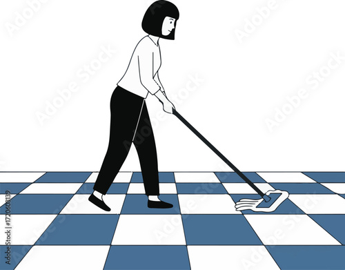 Woman Cleaning Floor with Mop