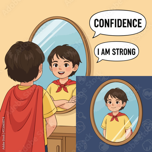 Confident Boy in Superhero Cape Self Esteem and Positive Affirmation