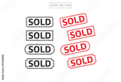 Set of red and black stamps on transparant background for discount or promotion. sold stamp vector illustration