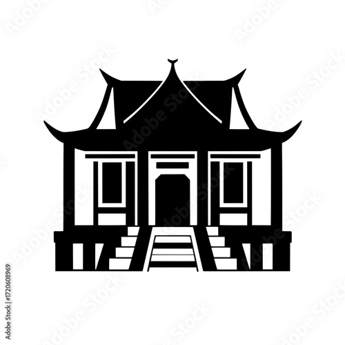 An elegant monochrome vector illustration of a traditional Asian building.