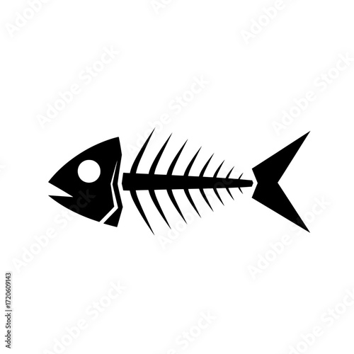 A minimalist and modern vector illustration of a fish bone or fish skeleton in solid black